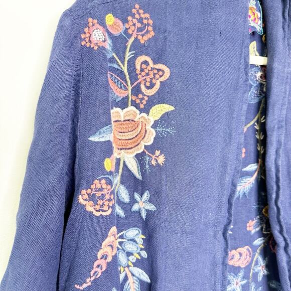 Johnny Was Women Cardigan Tivva Linen Embroidered Floral 3/4 Sleeve Navy Size 1X - Picture 4 of 8